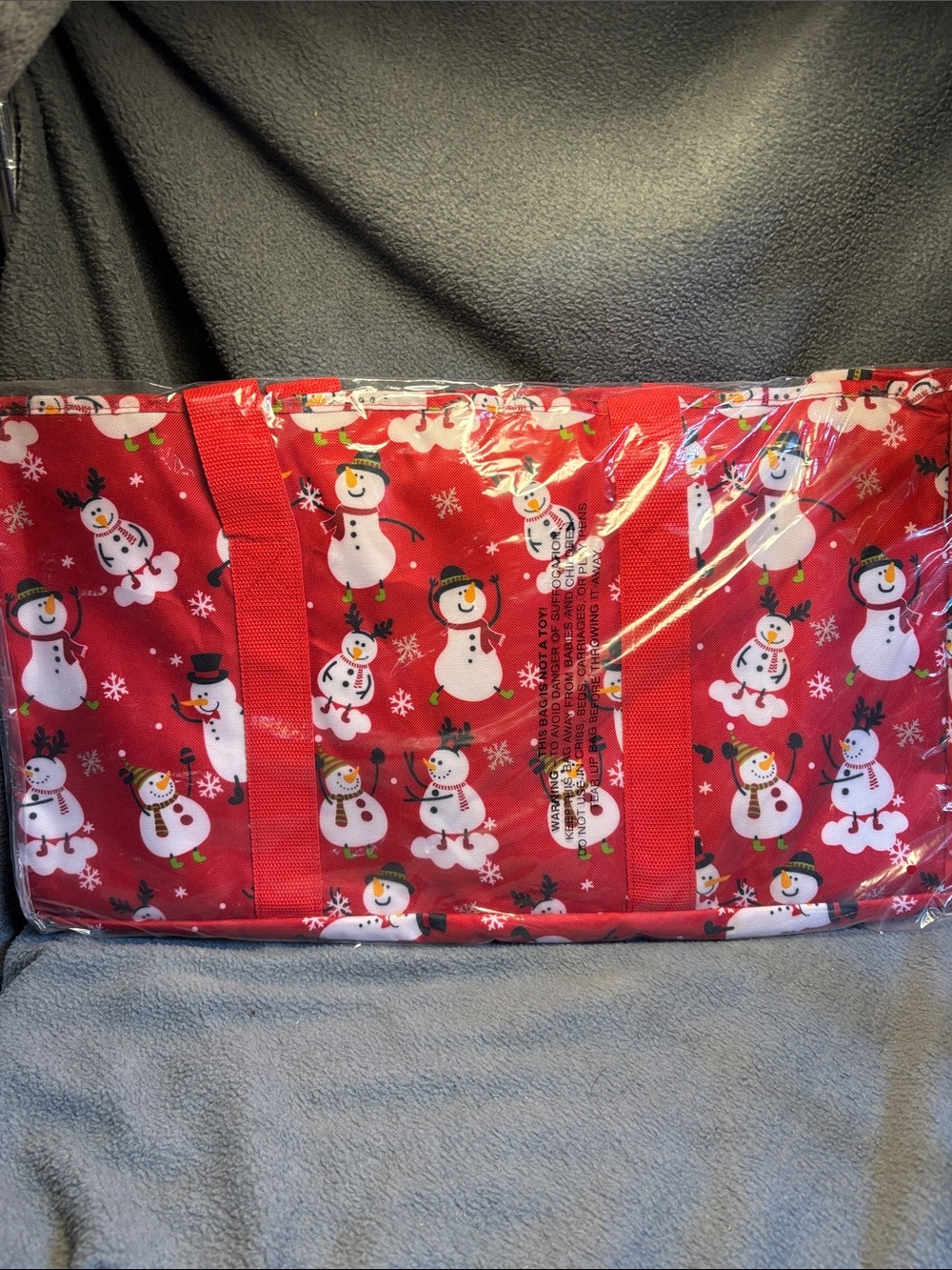 Festive Red Snowman Print Tote Bag
